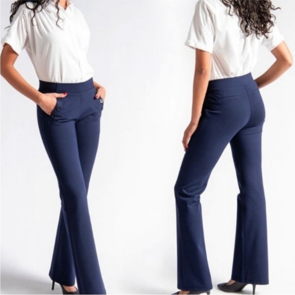 Betabrand COMFY navy bootcut dress pants